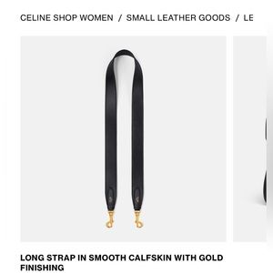 Celine black long strap in smooth calfskin with gold finishing. NWT